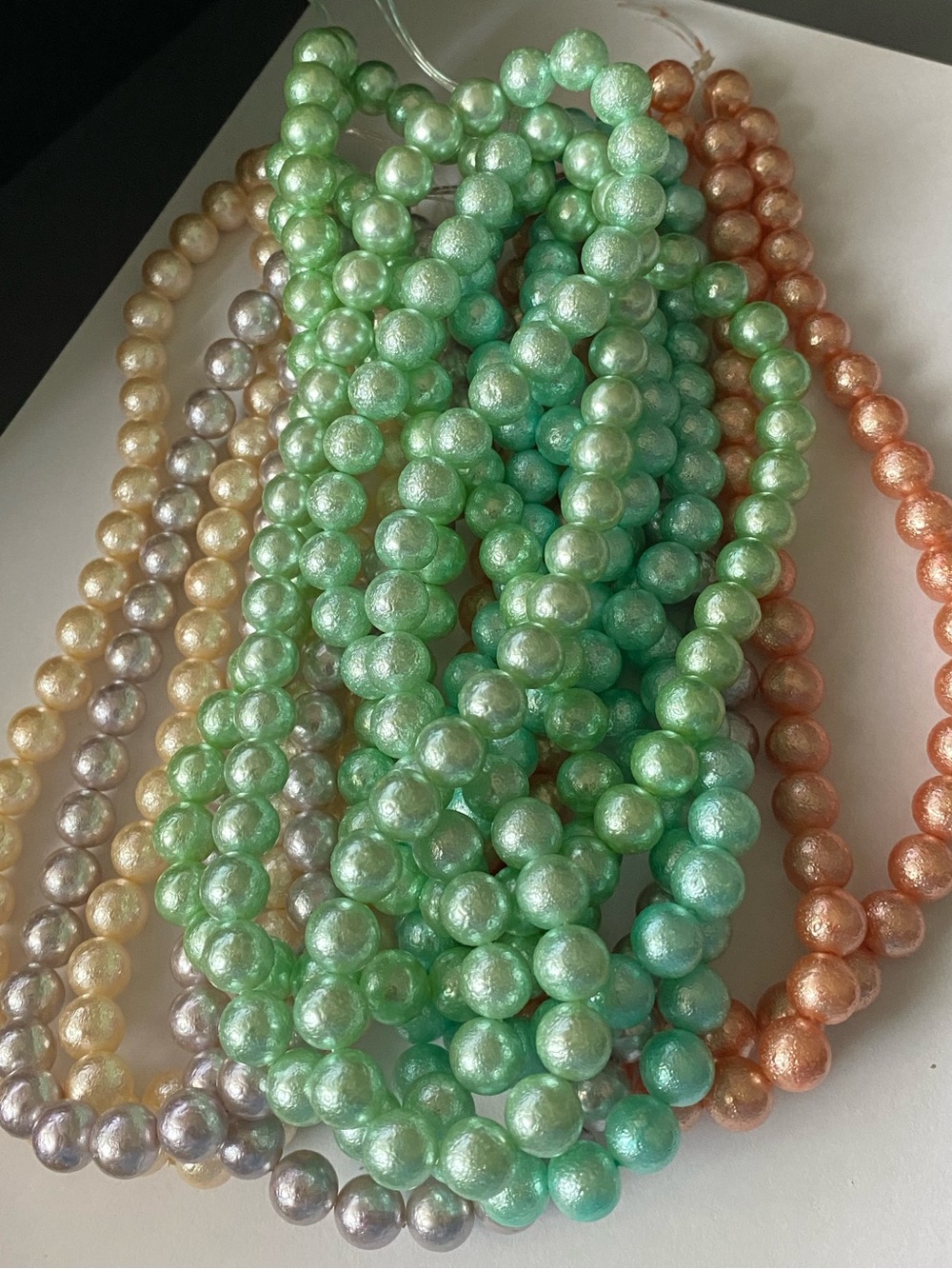 Pearlescent Bead Lot Faux Pearl Beads in Mint, Peach & Champagne